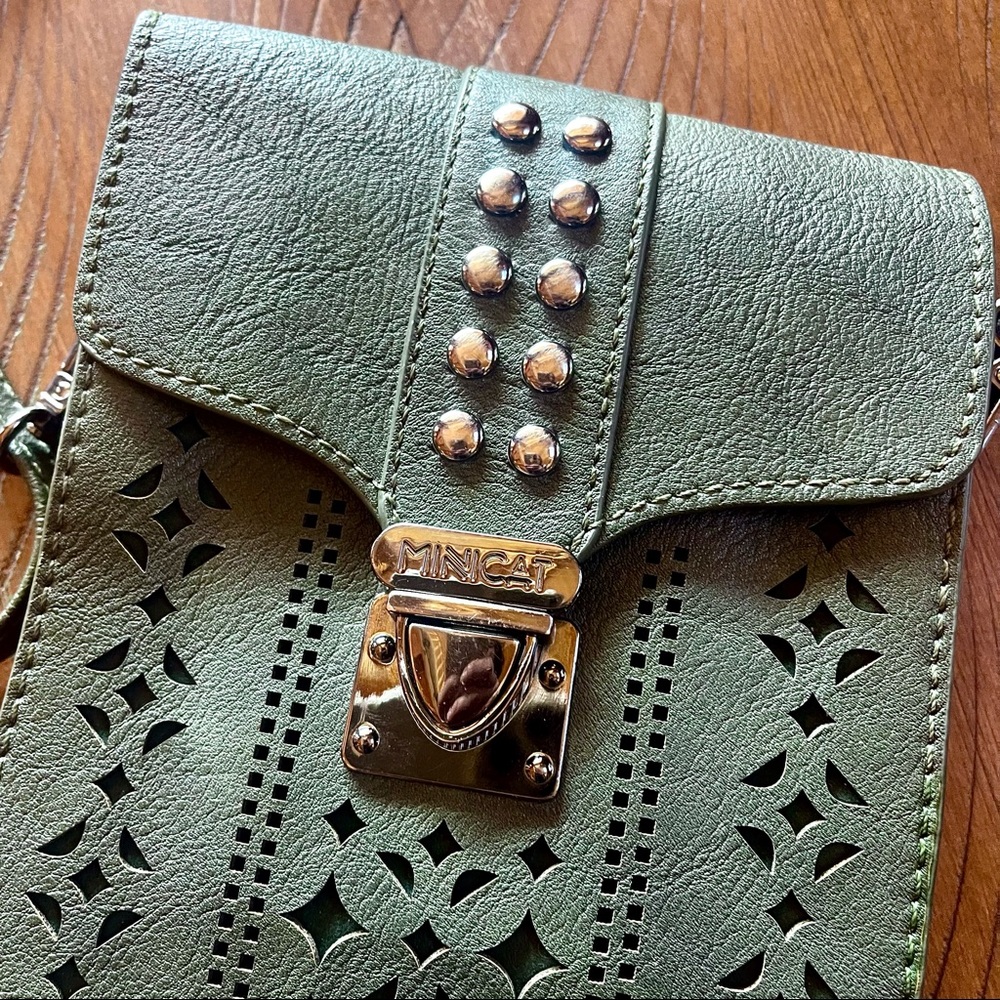 MINICAT RFID Bocking Crossbody Purse / Olive Green / Studded / Small